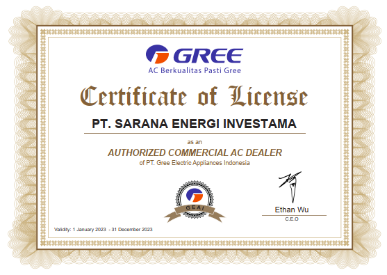 Seinvestama gree certificate - electrical & industrial supplier - system integrator - service & maintenance subcontractor